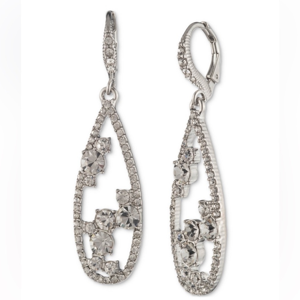 Givenchy Silver-Tone Crystal Pear-Shape Open Drop Earrings in Silver